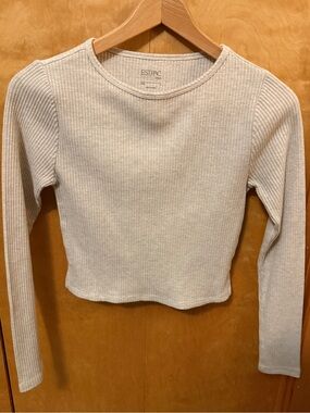 PacSun Cream Ribbed Long-Sleeve Crop Top size small